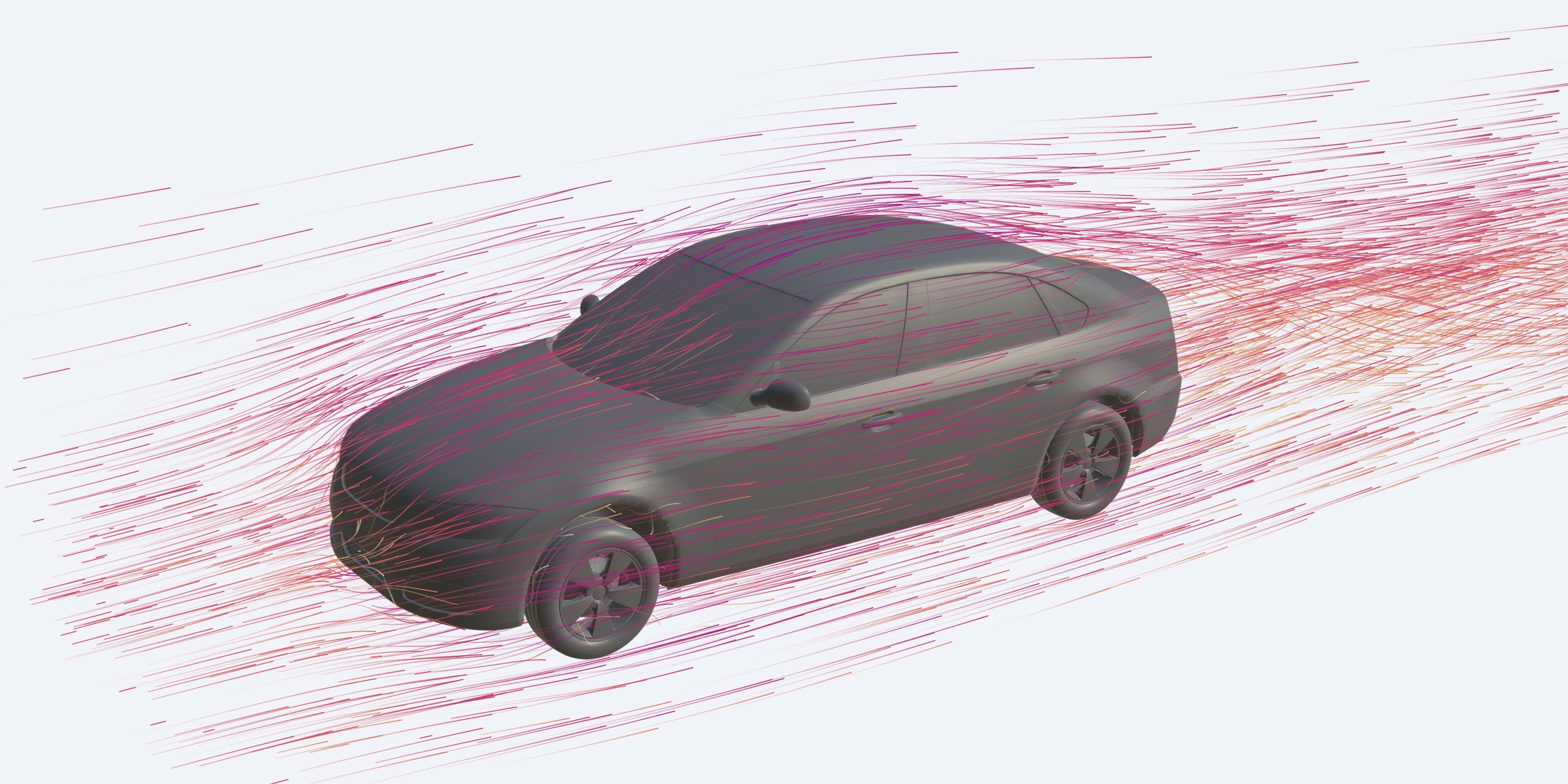 Airflow around a car, drawn as streamlines colored by speed, inside a customer's app